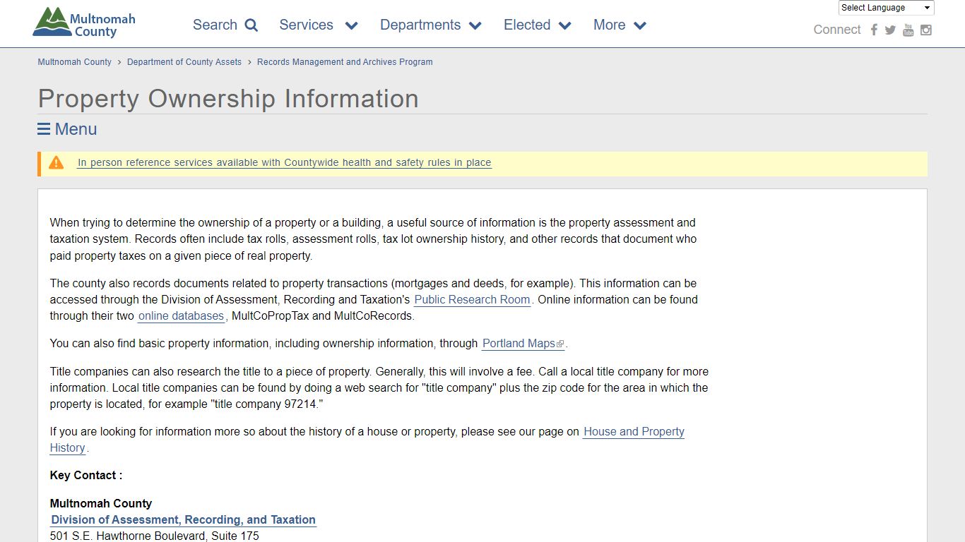 Property Ownership Information | Multnomah County